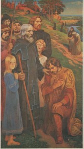 Благословение на битву (левая часть триптиха «Поле Куликово»). 1980, х., м. 197Х1110